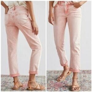 NWT Pilcro Anthropologie Slim Boyfriend Jeans Rose Pink Acid‎ Wash Womens Sz 26